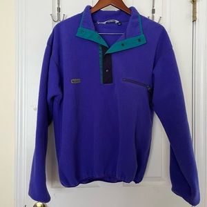 Vintage Columbia Mens Purple Fleece Quarter Snap Button Pullover Jacket - Large